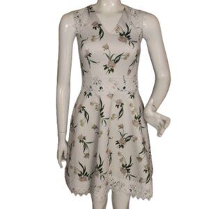 TED BAKER Dress, 0, Fit & Flare, Floral, Lace trim, Sleeveless, Pockets, V-neck